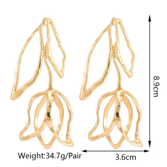Zara Tulip Gold Drop Earrings - Picture 4 of 10